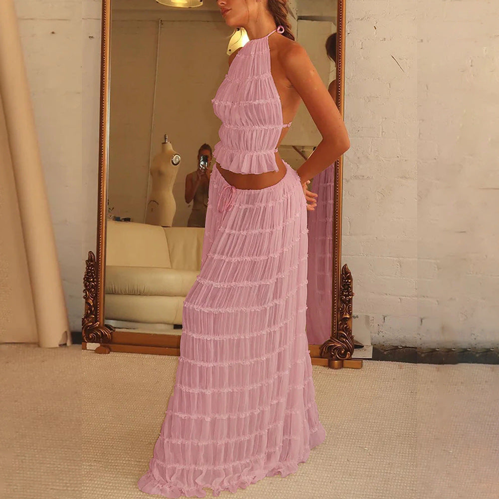 Louise – Sexy ärmelloses Backless Cropped Top und plissiertes langes Kleid