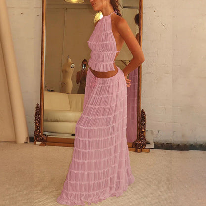 Louise – Sexy ärmelloses Backless Cropped Top und plissiertes langes Kleid
