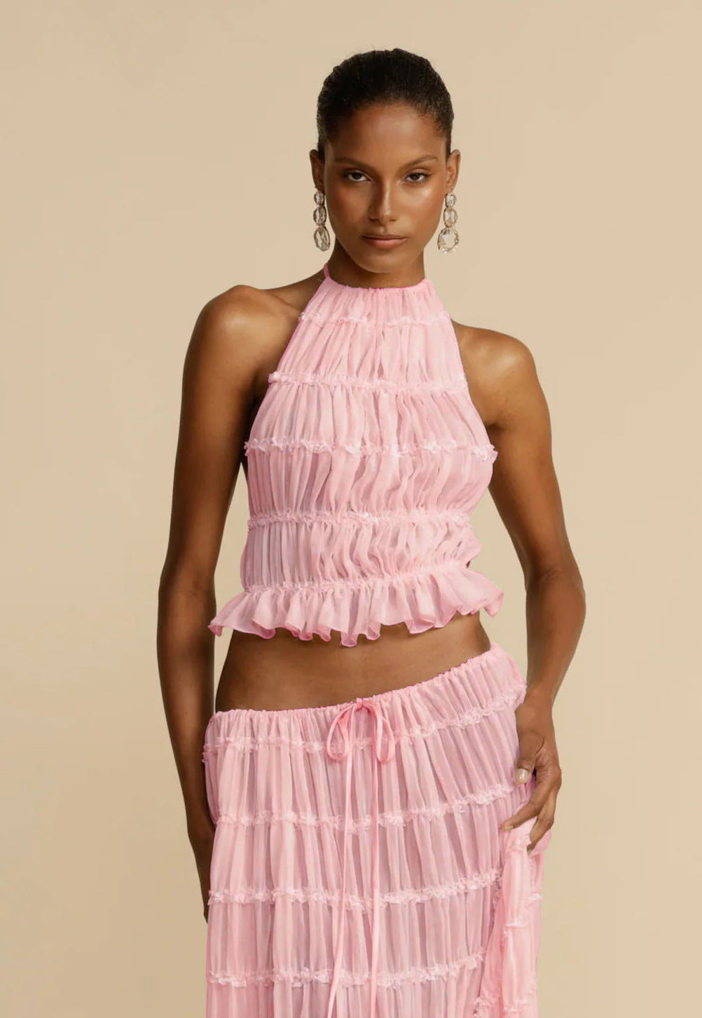 Louise – Sexy ärmelloses Backless Cropped Top und plissiertes langes Kleid