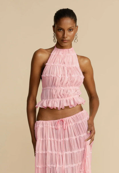 Louise – Sexy ärmelloses Backless Cropped Top und plissiertes langes Kleid