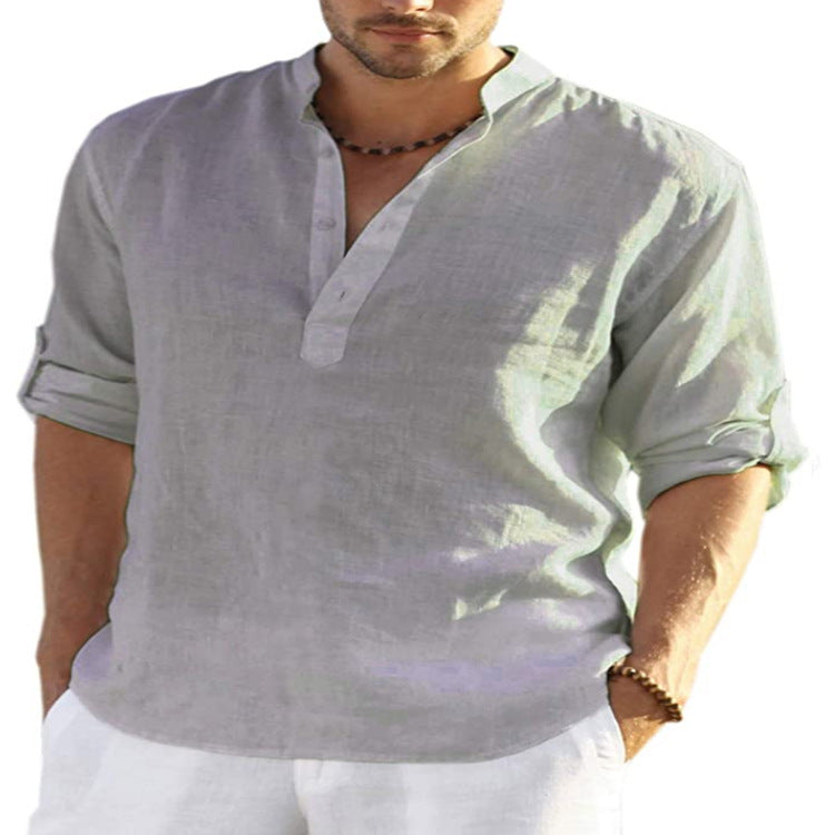 Herren Henley Shirt Langarm – Casual Sommerhemd mit Stehkragen für Freizeit, Büro und Urlaub