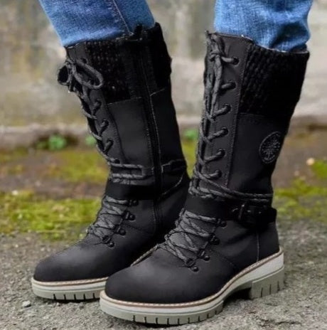 Holly – Winterliche Hohe Blockabsatzrunde Kopf Nählinie Plus Size Stiefel