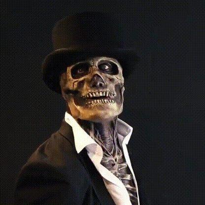 Halloween Skelett Maske mit Zylinder – Gruselige Kopfmaske für Erwachsene, Party & Deko