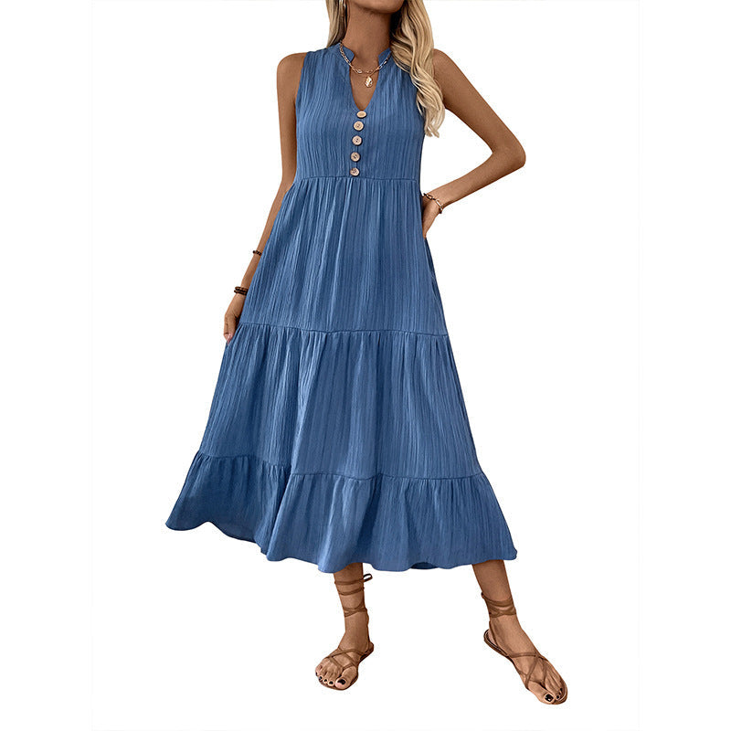 Deborah – Faltendes ärmelloses Kleid in einfarbigem Design