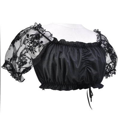 Damen Crop Top mit Puffärmeln und Spitze – Oktoberfest Elegantes Off-Shoulder Oberteil für trendbewusste Frauen