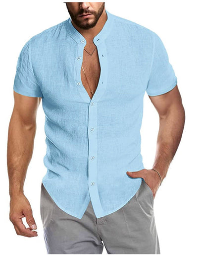 Ray – Kurzarm-Leinenpullover mit Stehkragen für Herren