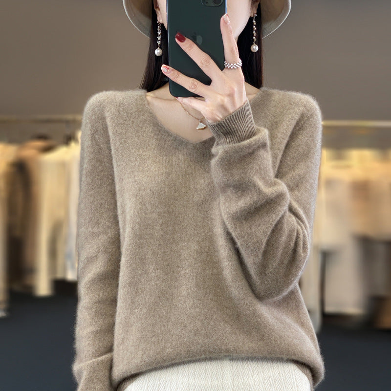 Jasmine – Lockere Damenwollpullover mit V-Ausschnitt für Herbst und Winter
