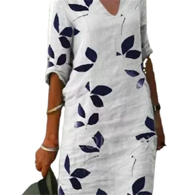 Damen Freizeitkleid mit Blattmuster – Modisches und bequemes Alltagskleid, legerer Stil