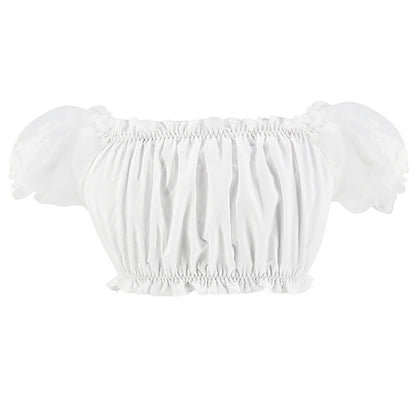 Damen Crop Top mit Puffärmeln und Spitze – Oktoberfest Elegantes Off-Shoulder Oberteil für trendbewusste Frauen