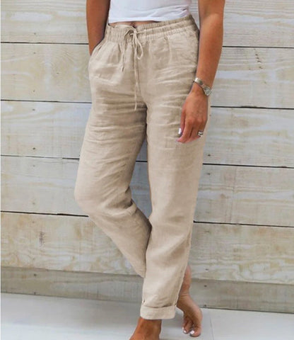Andrea – Baumwoll-Leinen Damenhose mit Hoher Taille