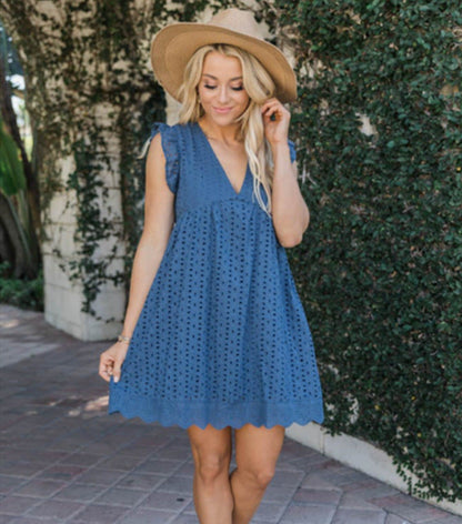 Jacqueline – Sommerliches ärmelloses Jacquard-Kleid mit Spitze und Tasche