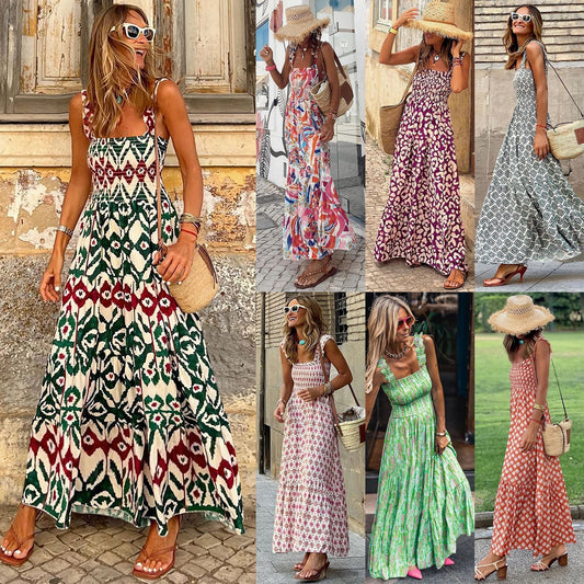 Marion – Elegantes bedrucktes französisches Blumenkleid mit Trägern