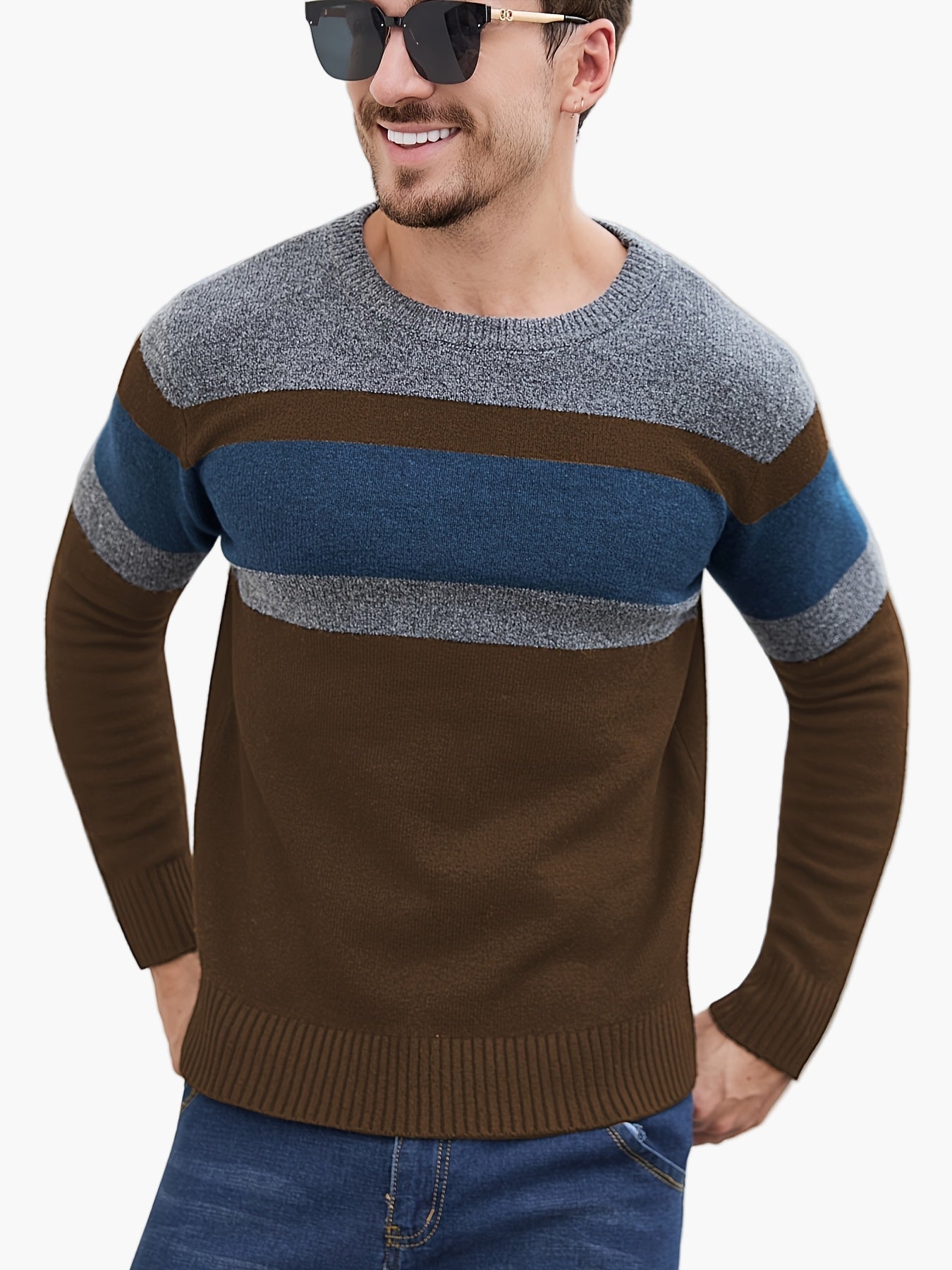 Herren Strickpullover mit Streifenmuster – Modischer Freizeitpullover für Herbst und Winter