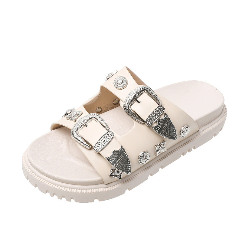 Wendy – Modische Plus-Size Python Leopard Nieten Slipper