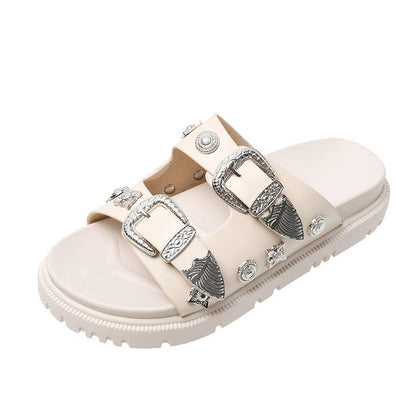Wendy – Modische Plus-Size Python Leopard Nieten Slipper