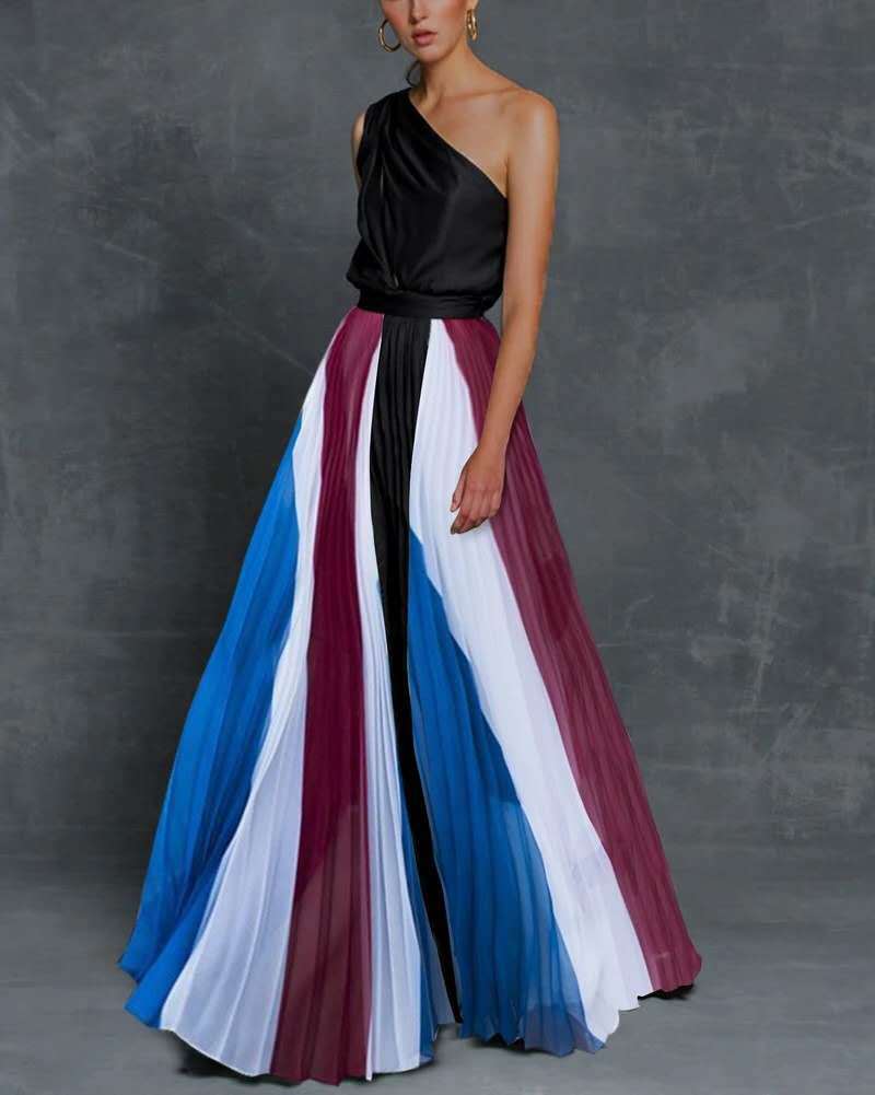 Rachael – Maxikleid ohne Träger mit kontrastierenden Farben