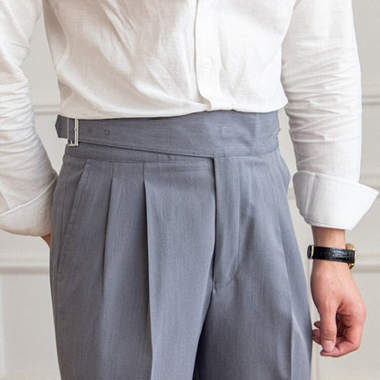 Herren High-Waist Anzughose mit Bundfalte und verstellbarem Bund – Eleganter Business- und Freizeitstil