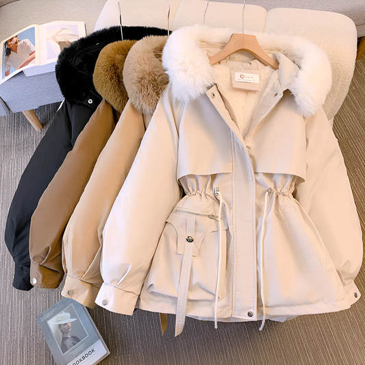Damen Wintermantel Parka mit Fellkapuze – Eleganter, warmer Mantel für Alltag und Freizeit