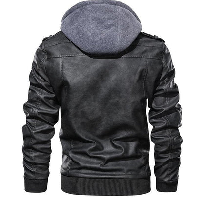 Herren Kunstlederjacke im Biker-Stil mit abnehmbarer Kapuze – Urban Streetwear für Alltag und Freizeit