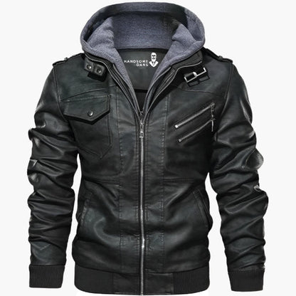 Herren Kunstlederjacke im Biker-Stil mit abnehmbarer Kapuze – Urban Streetwear für Alltag und Freizeit