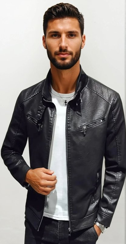 Herren Bikerjacke im modernen Stil – Casual Kunstlederjacke für Alltag und Nachtleben