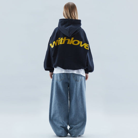 Damen Oversize Streetwear Hoodie mit Kapuze und "withlove" Print – Lässiger Winter Pullover für Freizeit & Alltag