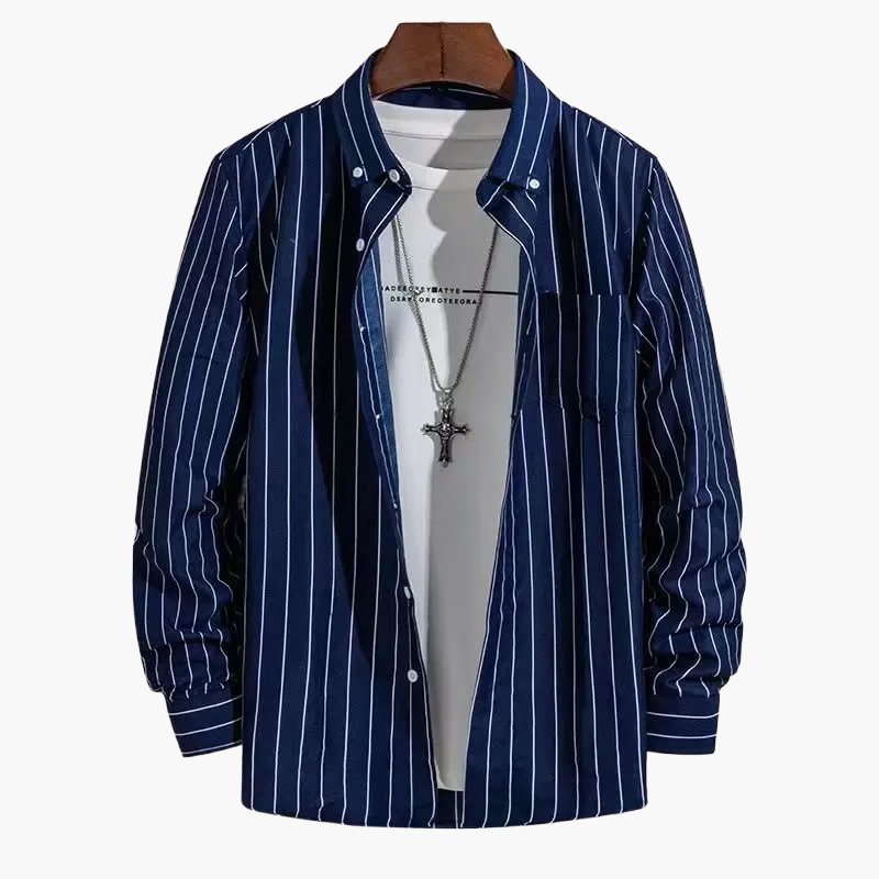 Herren Business Freizeithemd mit Streifenmuster – Klassisches Langarmhemd für Büro und Alltag