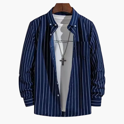 Herren Business Freizeithemd mit Streifenmuster – Klassisches Langarmhemd für Büro und Alltag