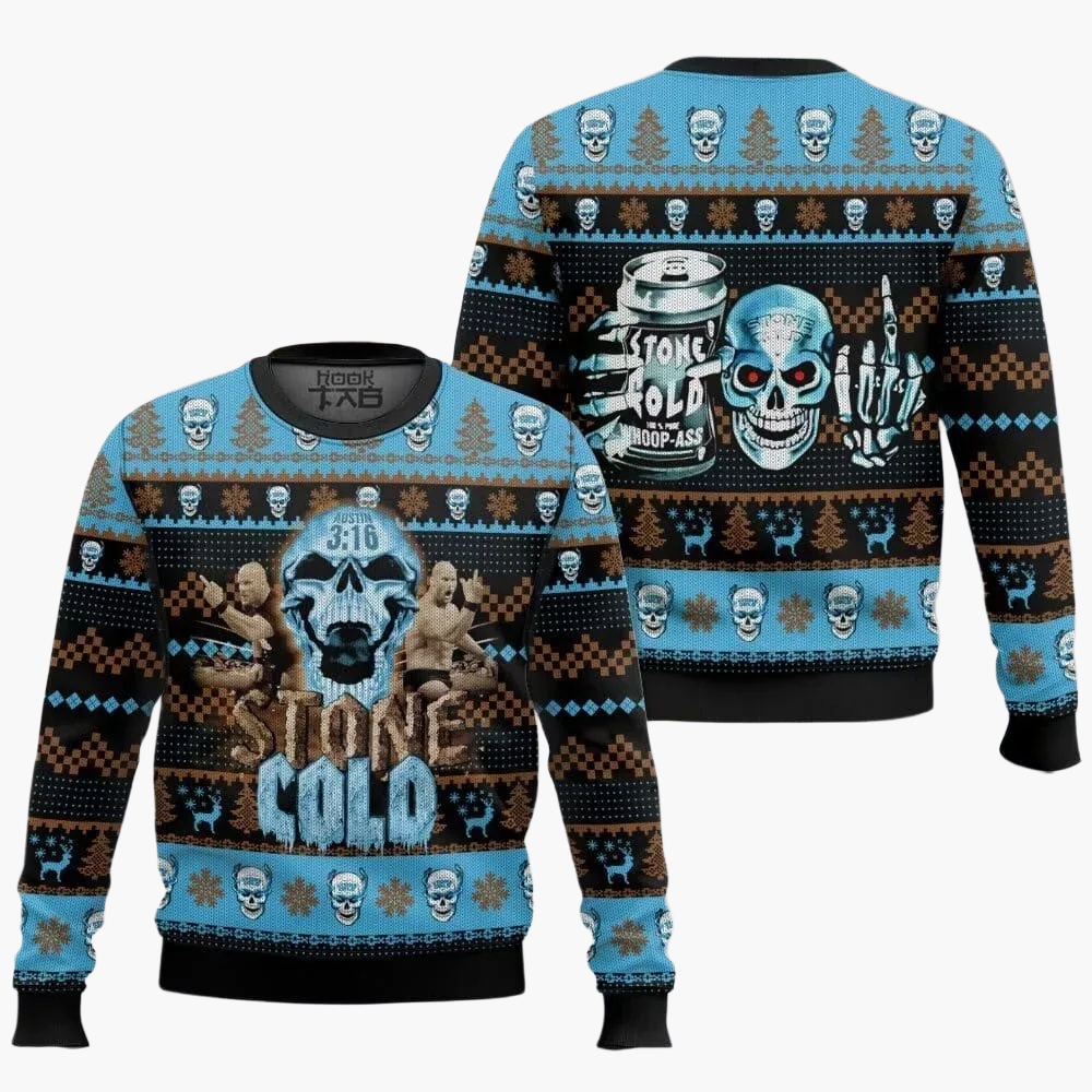 Herren Stone Cold Steve Austin Ugly Christmas Sweater – Wrestling Fan Pullover für Weihnachten und Winter