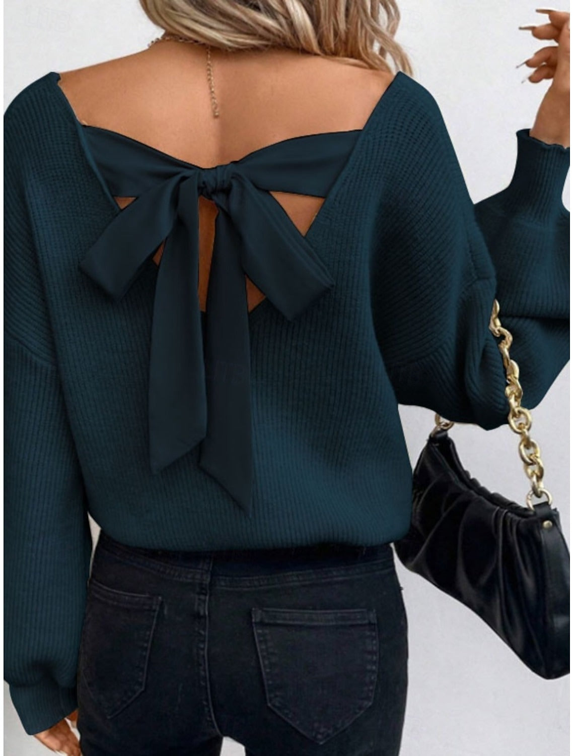 Damen Pullover mit Rückenausschnitt und Schleife – Modischer Casual-Look für Alltag & Ausgehen