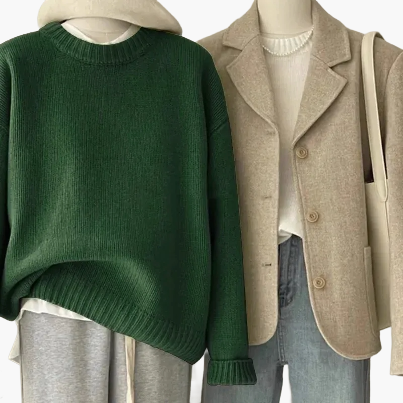 Damen Lässiges Set mit Strickpullover und Blazer – Modischer Freizeit-Look für Alltag & Büro