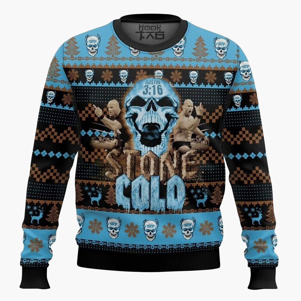 Herren Stone Cold Steve Austin Ugly Christmas Sweater – Wrestling Fan Pullover für Weihnachten und Winter