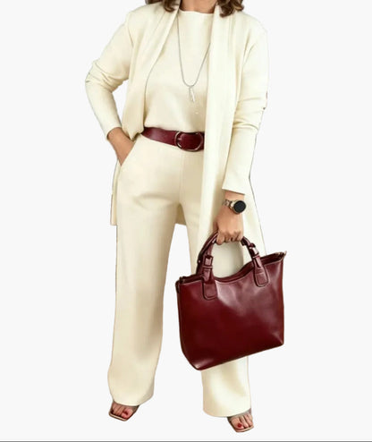 Damen 3-Teiler Set mit Cardigan – Eleganter Freizeit- & Business-Anzug, Minimalistischer Stil