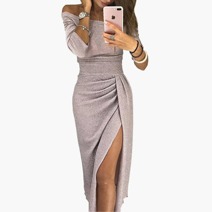 Damen Off-Shoulder Abendkleid Elegant mit hohem Schlitz – Figurbetontes Cocktailkleid für besondere Anlässe