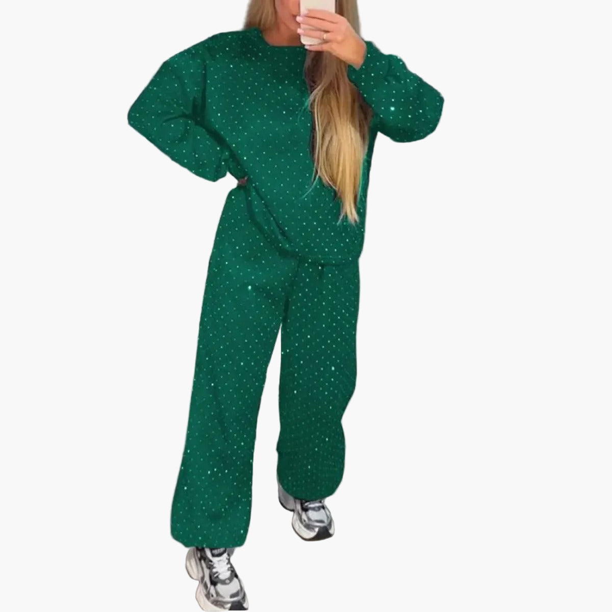 Damen Freizeit Jogginganzug Set mit Strass – Modischer Oversize Look für Alltag & Streetwear