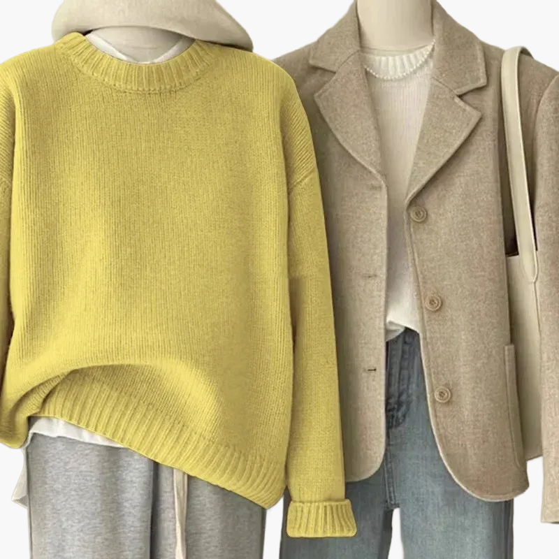 Damen Lässiges Set mit Strickpullover und Blazer – Modischer Freizeit-Look für Alltag & Büro