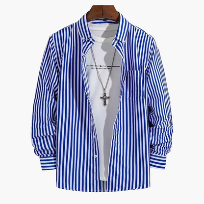 Herren Business Freizeithemd mit Streifenmuster – Klassisches Langarmhemd für Büro und Alltag