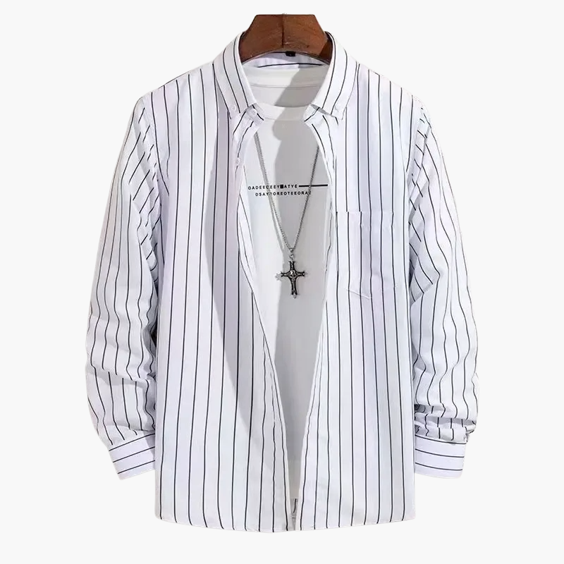 Herren Business Freizeithemd mit Streifenmuster – Klassisches Langarmhemd für Büro und Alltag