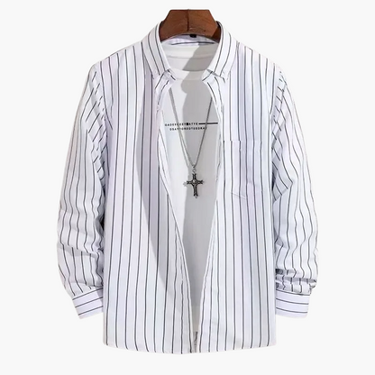 Herren Business Freizeithemd mit Streifenmuster – Klassisches Langarmhemd für Büro und Alltag