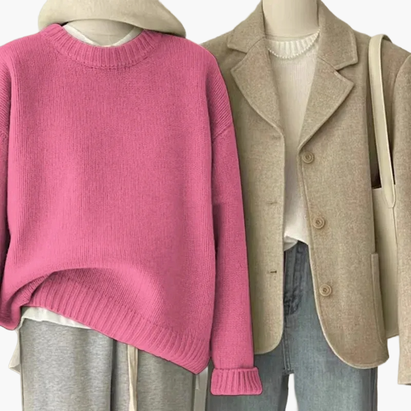 Damen Lässiges Set mit Strickpullover und Blazer – Modischer Freizeit-Look für Alltag & Büro