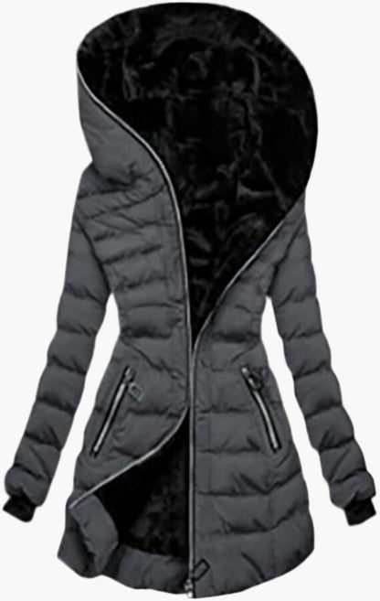 Damen Winter Steppjacke mit großer Kapuze und asymmetrischem Reißverschluss – Modischer Outdoor Mantel