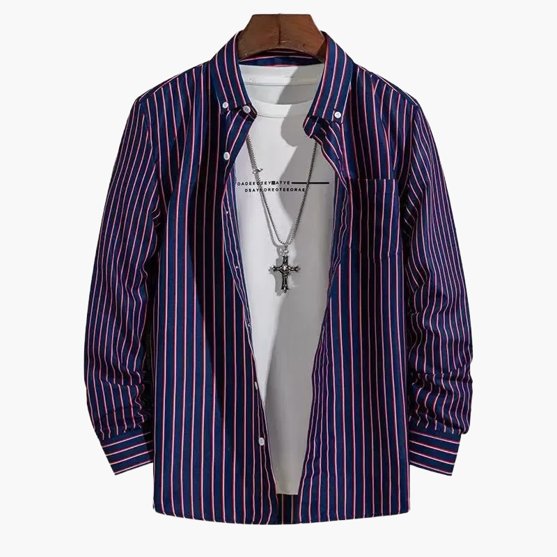 Herren Business Freizeithemd mit Streifenmuster – Klassisches Langarmhemd für Büro und Alltag