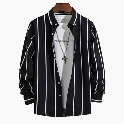 Herren Business Freizeithemd mit Streifenmuster – Klassisches Langarmhemd für Büro und Alltag