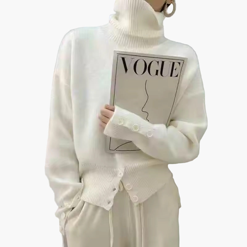 Damen Strick-Cardigan mit Stehkragen und Knopfleiste – Modischer Herbst/Winter Pullover