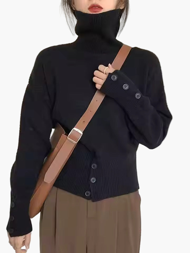 Damen Strick-Cardigan mit Stehkragen und Knopfleiste – Modischer Herbst/Winter Pullover