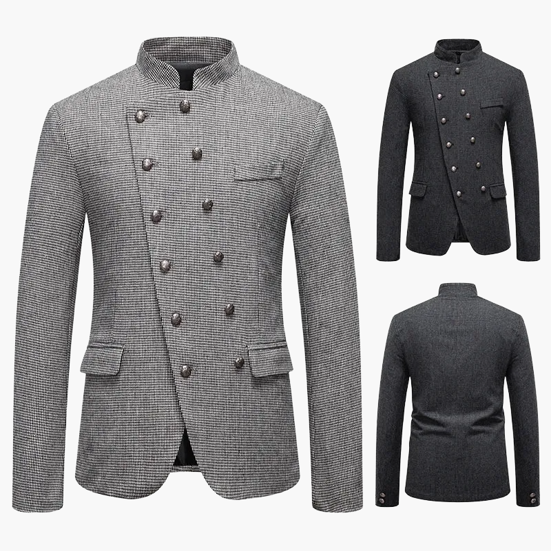 Herren Modernes Stehkragen-Blazerjacke mit Doppelreiher – Elegante Jacke für Business & besondere Anlässe