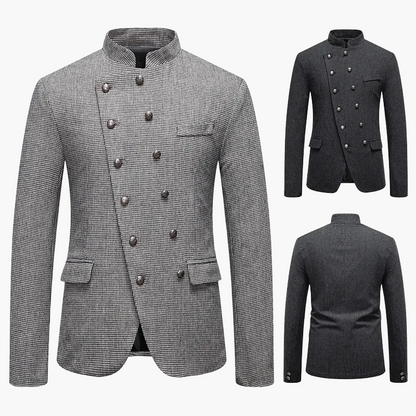 Herren Modernes Stehkragen-Blazerjacke mit Doppelreiher – Elegante Jacke für Business & besondere Anlässe