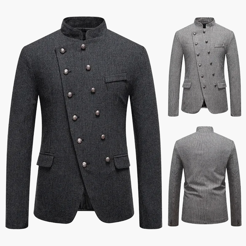 Herren Modernes Stehkragen-Blazerjacke mit Doppelreiher – Elegante Jacke für Business & besondere Anlässe