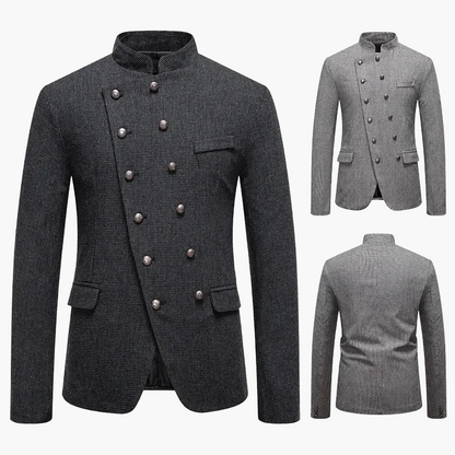 Herren Modernes Stehkragen-Blazerjacke mit Doppelreiher – Elegante Jacke für Business & besondere Anlässe
