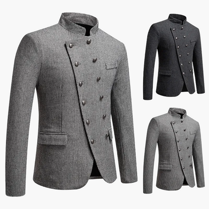Herren Modernes Stehkragen-Blazerjacke mit Doppelreiher – Elegante Jacke für Business & besondere Anlässe